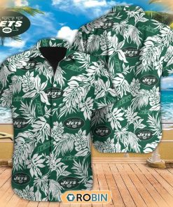 Tropical Leafs NFL New York Jets Hawaiian Design Button Shirt