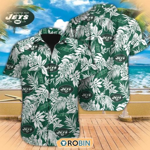 Tropical Leafs NFL New York Jets Hawaiian Design Button Shirt