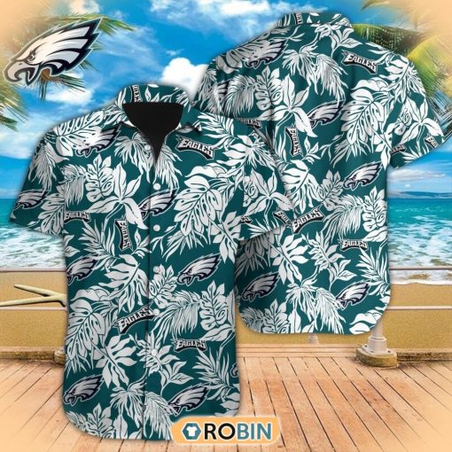 Tropical Leafs NFL Philadelphia Eagles Hawaiian Design Button Shirt