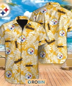 Tropical Leafs NFL Pittsburgh Steelers Hawaiian Design Button Shirt