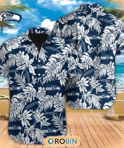 Tropical Leafs NFL Seattle Seahawks Hawaiian Design Button Shirt