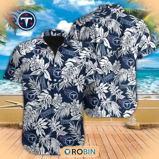 Tropical Leafs NFL Tennessee Titans Hawaiian Design Button Shirt
