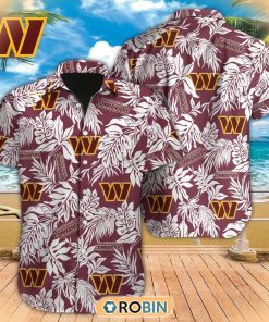Tropical Leafs NFL Washington Commanders Hawaiian Design Button Shirt