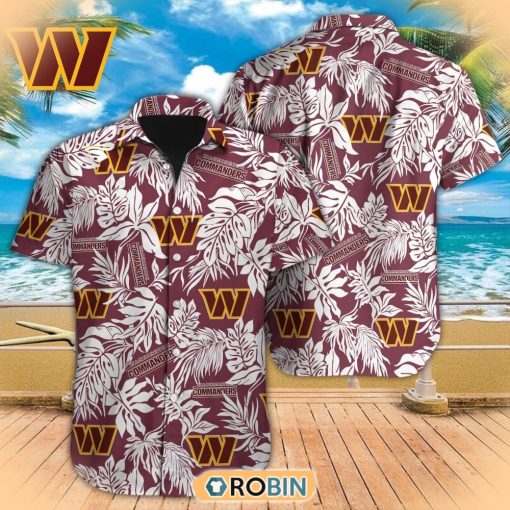 Tropical Leafs NFL Washington Commanders Hawaiian Design Button Shirt