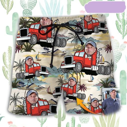 Truck Driver Tropical Beach Custom Photo Beach Short, Gift for Holiday Summer