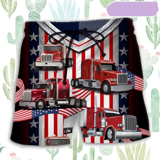 Truck USA Flag Trucker Beach Short, Gift for Holiday Summer