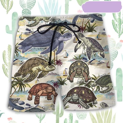 Turtle And Tropical Beach Beach Short, Gift for Holiday Summer