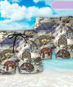 Turtle And Tropical Beach Beach Short, Gift for Holiday Summer
