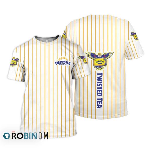 Twisted Tea White Vertical Striped 3D All Over Printed T-Shirt