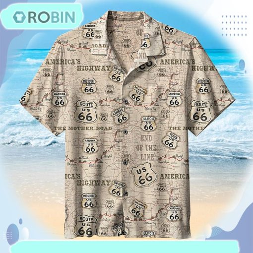 US 66 road signs with states of route 66 and route 66 sayings. Unisex Hawaiian Shirt