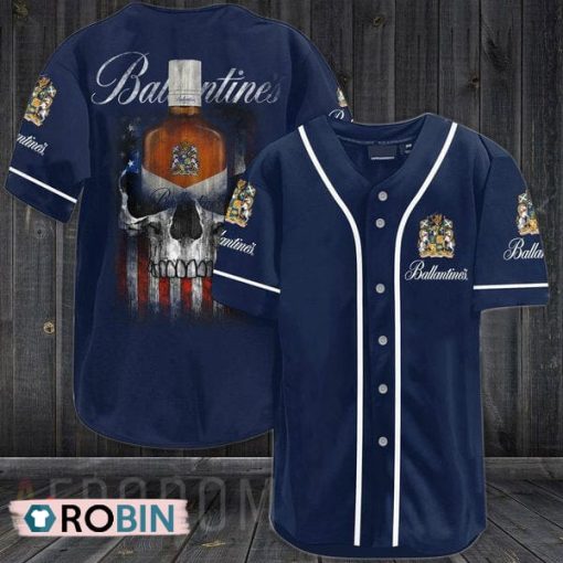 US Flag Black Skull Ballantine Baseball Jersey Shirt Style