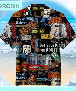 Very cool Route 66 signage on black background Unisex Hawaiian Shirt