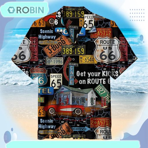 Very cool Route 66 signage on black background Unisex Hawaiian Shirt