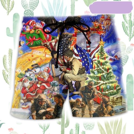 Veteran America Merry Christmas Beach Short, Gift for Holiday Summer