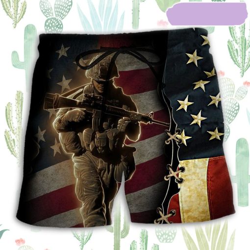 Veteran US Flag America Beach Short, Gift for Holiday Summer