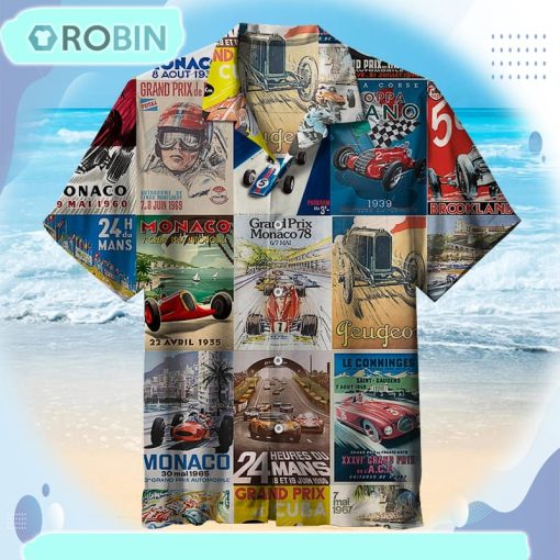 Vintage Cars Races Posters Collage Hawaiian Shirt