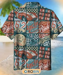 Vintage Racing Car Hawaiian Button Shirt Vintage Racing Car Hawaiian Button Shirt