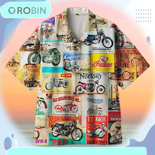 Vintage Retro Motorcycle Wall Logo Unisex Hawaiian Shirt