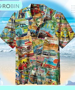 Vintage Travel Collage Unisex Hawaiian Shirt