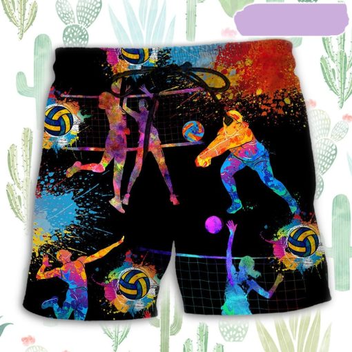 Volleyball Art Mix Color Beach Short, Gift for Holiday Summer
