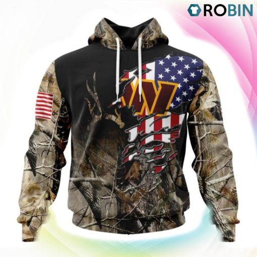 Washington Commanders Hunting Camo US Flag Style 3D Hoodie, Commanders Fan Shirt