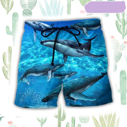 Whale Style In Blue Ocean Beach Short, Gift for Holiday Summer
