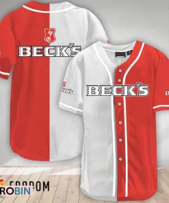 White And Red Split Beck’s Beer Baseball Jersey Shirt Style