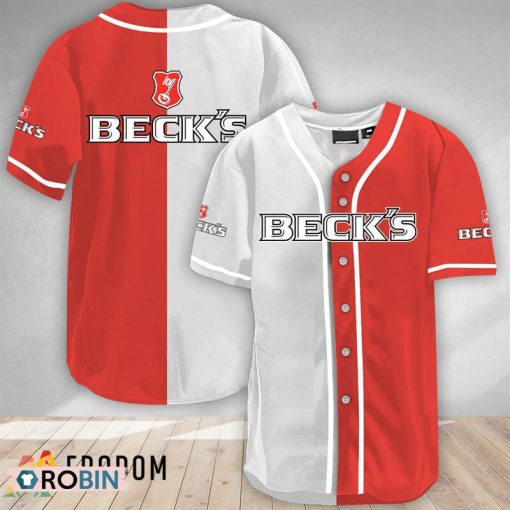 White And Red Split Beck’s Beer Baseball Jersey Shirt Style