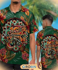 Wild Green Aztec Maya Serpent Gods Hawaiian Shirt