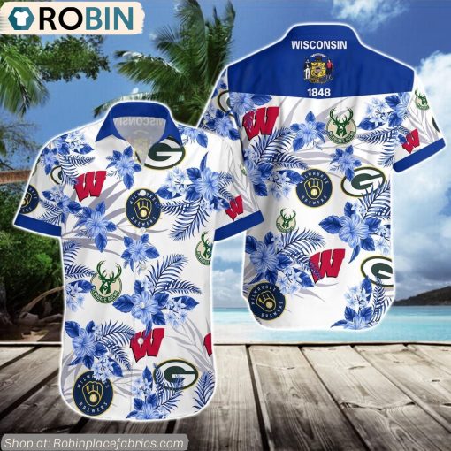 Wisconsin Badgers, Green Bay Packers, Milwaukee Brewers, Milwaukee Bucks Hawaiian Shirt
