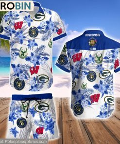 Wisconsin Badgers, Green Bay Packers, Milwaukee Brewers, Milwaukee Bucks Hawaiian Shirt Wisconsin Badgers, Green Bay Packers, Milwaukee Brewers, Milwaukee Bucks Hawaiian Shirt