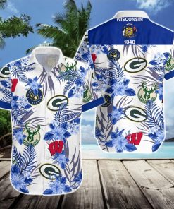 Wisconsin Badgers, Green Bay Packers, Milwaukee Brewers, Milwaukee Bucks, Wisconsin Sports Hawaiian Shirt