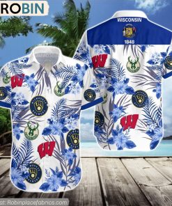 Wisconsin Badgers, Milwaukee Brewers, Milwaukee Bucks Hawaiian Shirt Wisconsin Badgers, Milwaukee Brewers, Milwaukee Bucks Hawaiian Shirt