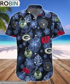 Wisconsin Sport Logo Pattern Hawaiian Shirt