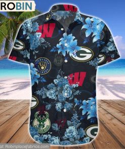 Wisconsin Sport Logo Pattern Tropical Hawaiian Shirt Wisconsin Sport Logo Pattern Tropical Hawaiian Shirt