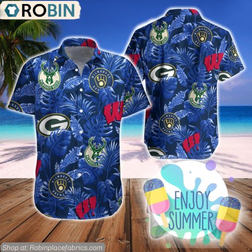Wisconsin Sports Logo Pattern Hawaiian Shirt