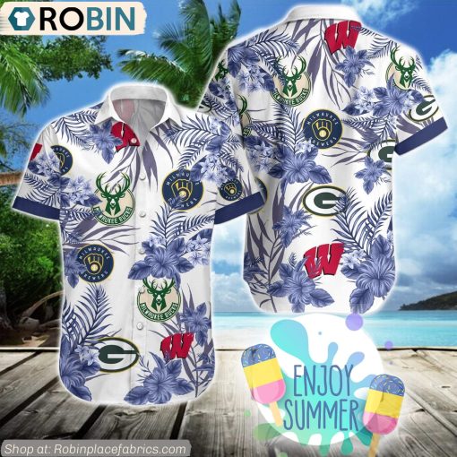 Wisconsin Sports Team Logo Hawaiian Shirt