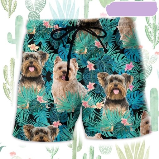 Yorkshire Terrier Tropical Floral Beach Short, Gift for Holiday Summer