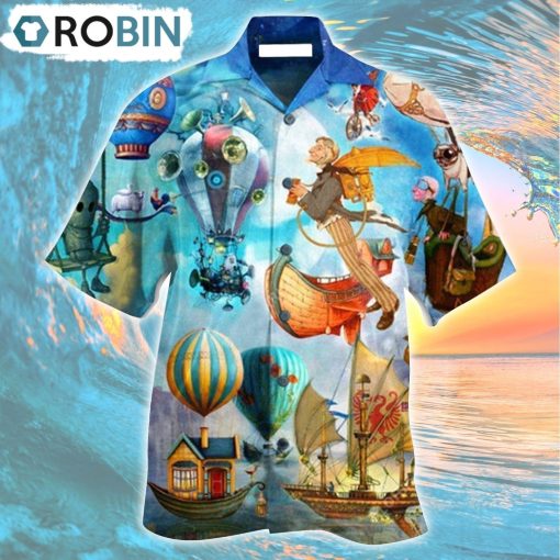 Air Balloon Flying Steampunk World Hawaiian Shirt, Gìt for Summer Shirt