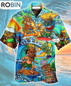 Aloha Tiki Surfing Into The Sunset Hawaiian Shirt, Gìt for Summer Shirt Aloha Tiki Surfing Into The Sunset Hawaiian Shirt, Gìt for Summer Shirt