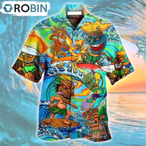 Aloha Tiki Surfing Into The Sunset Hawaiian Shirt, Gìt for Summer Shirt
