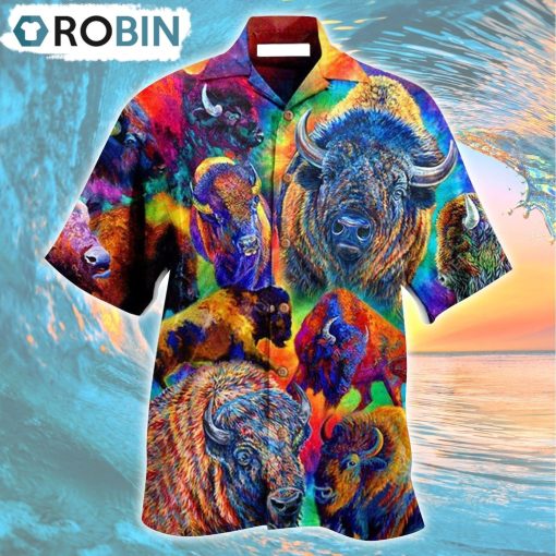 Animals Colorful Bisons Hawaiian Shirt, Gìt for Summer Shirt