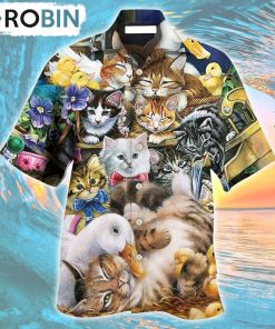 Animals Ducks And Cats Hawaiian Shirt, Gìt for Summer Shirt