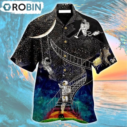 Astronaut Galaxy Climbing To The Moon Hawaiian Shirt, Gìt for Summer Shirt