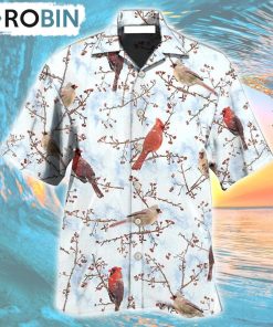 Cardinal Red In Winter Hawaiian Shirt, Gìt for Summer Shirt