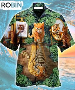 Cat And Tiger Leaf Hawaiian Shirt, Gìt for Summer Shirt