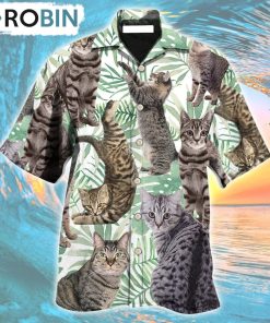 Cat Tropical Leaf Tabby Cat Hawaiian Shirt, Gìt for Summer Shirt