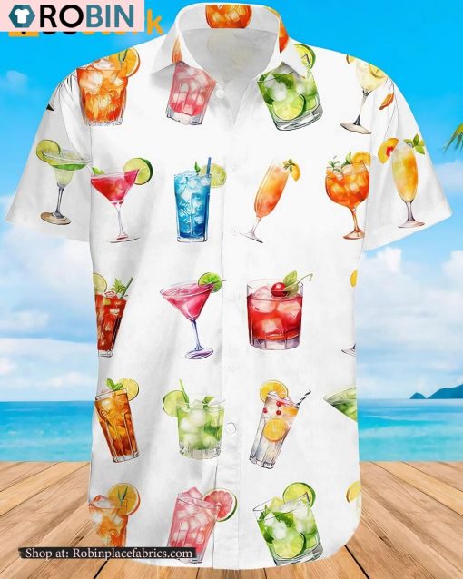 Cocktail Watercolor Print Hawaiian Shirt