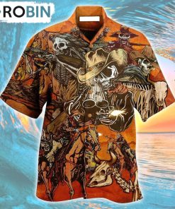 Cowboy Skull War Orange Hawaiian Shirt, Gìt for Summer Shirt