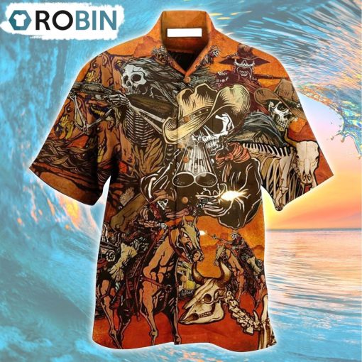 Cowboy Skull War Orange Hawaiian Shirt, Gìt for Summer Shirt